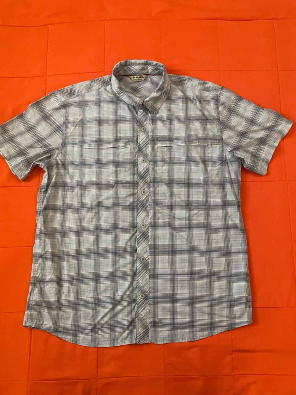 Simms Shirt Men Large Shir Fishing Performance Stretch Short Sleeve Button Vent